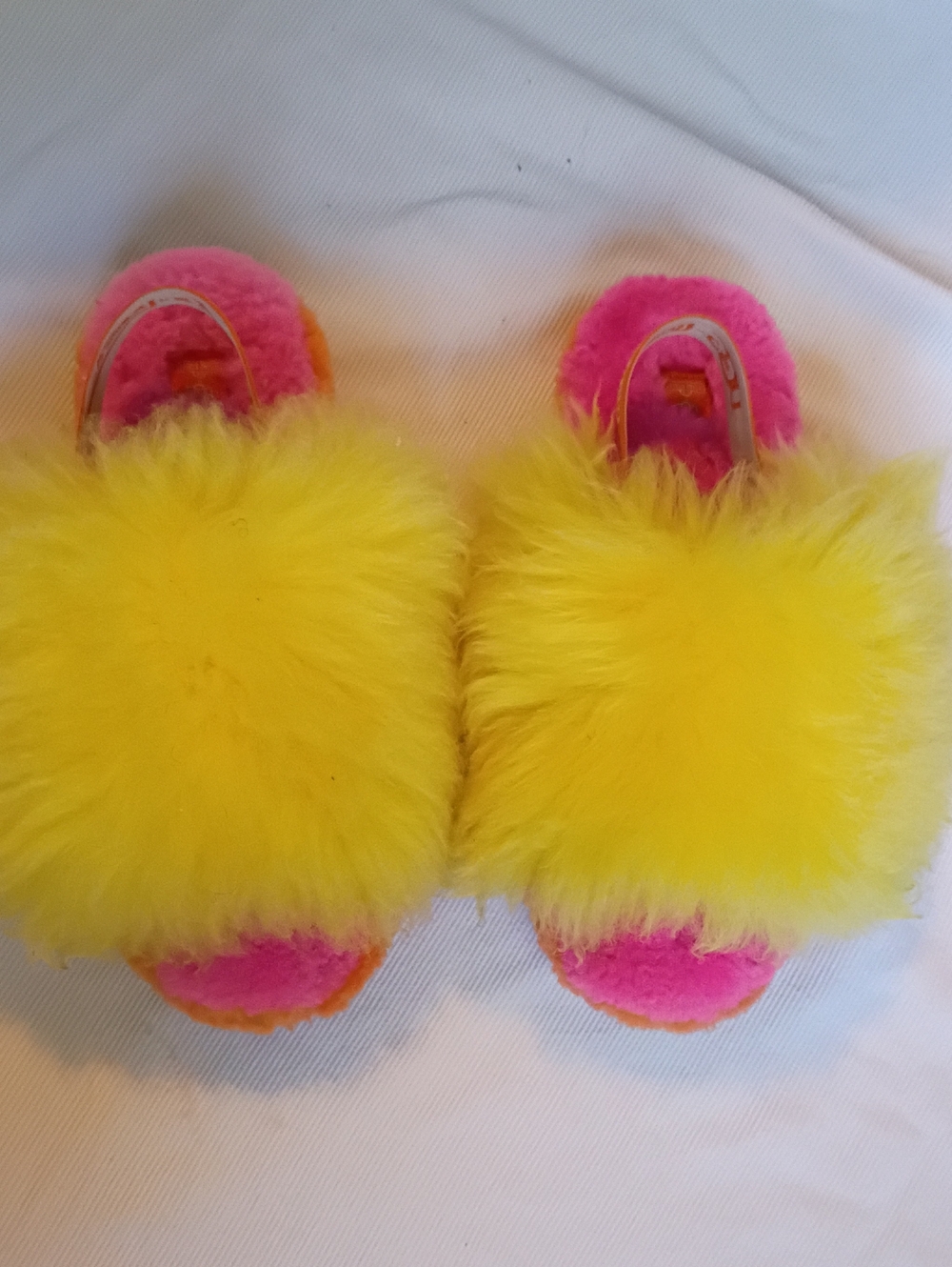UGG Fuzzy Sesame Street Slide Sandals - Yellow and Pink